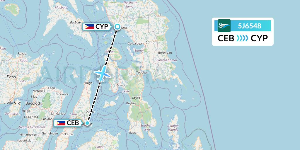 5J6548 CEBU Pacific Air Flight Map: Cebu to Calbayog