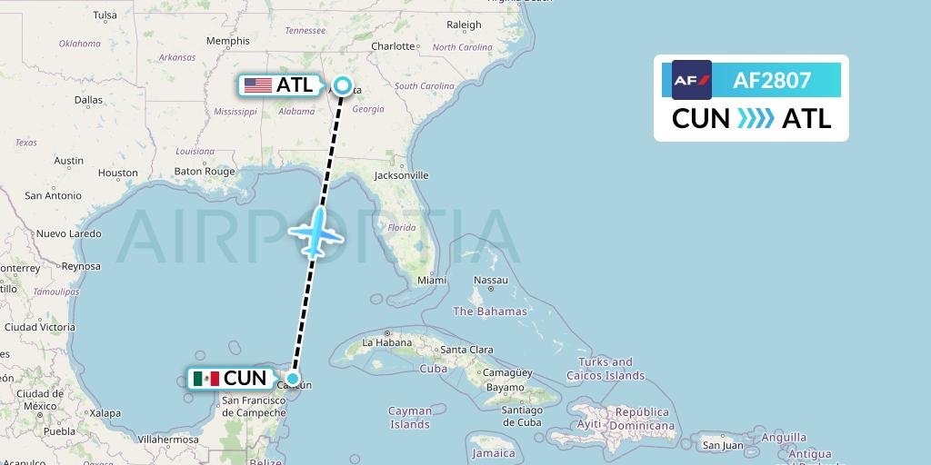 AF2807 Air France Flight Map: Cancun to Atlanta