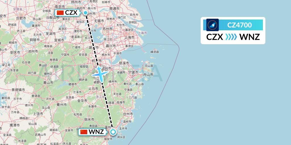 CZ4700 China Southern Airlines Flight Map: Changzhou to Wenzhou