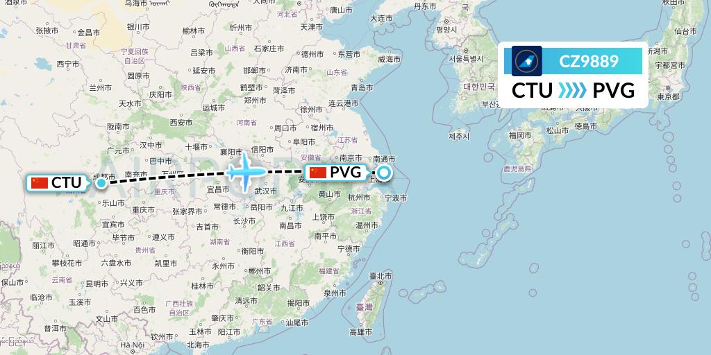CZ9889 China Southern Airlines Flight Map: Chengdu to Shanghai