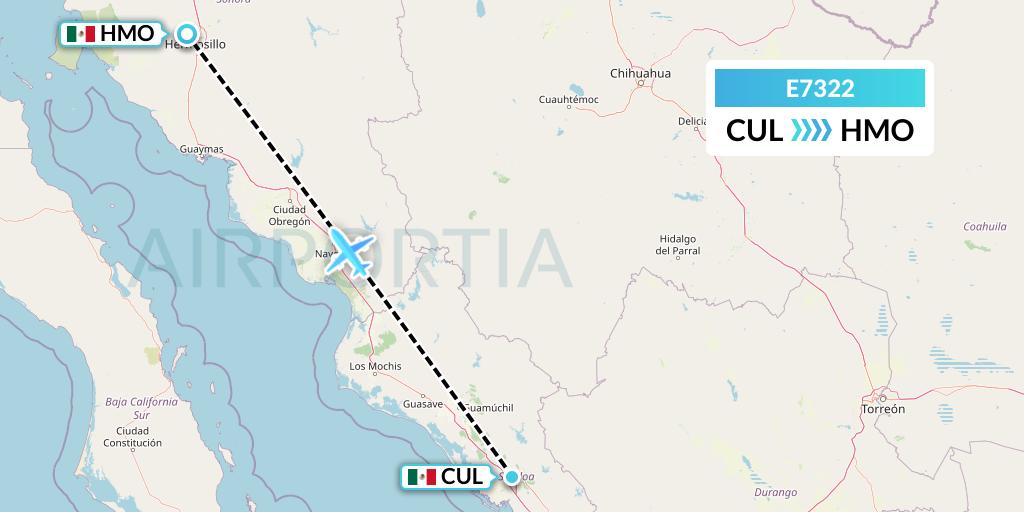 E7322 Equaflight Service Flight Map: Culiacan to Hermosillo