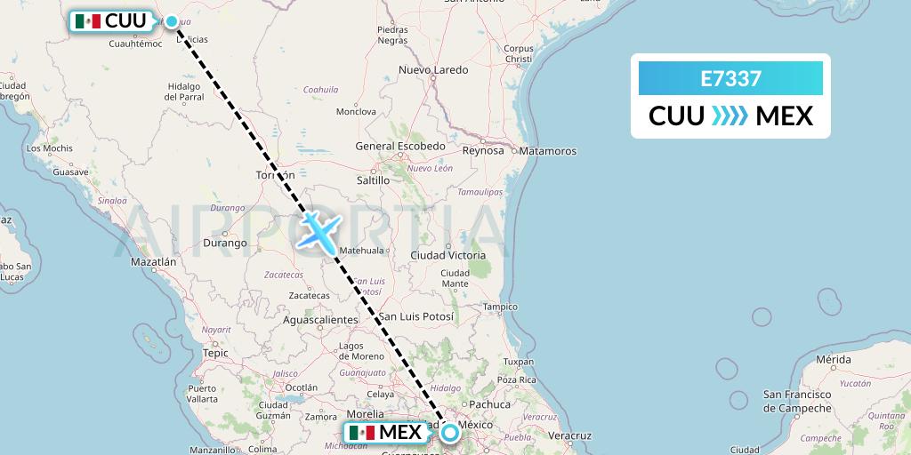 E7337 Equaflight Service Flight Map: Chihuahua to Mexico City