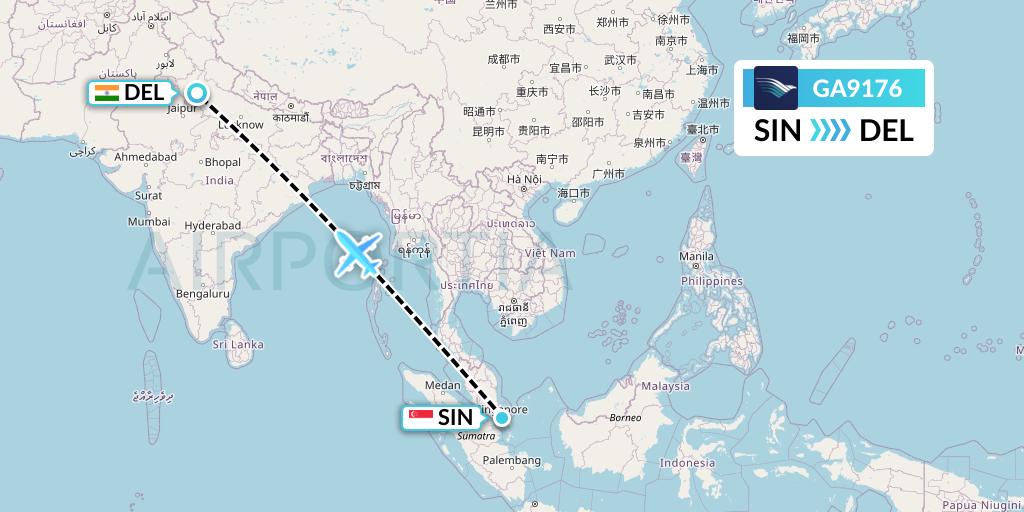 GA9176 Garuda Indonesia Flight Map: Singapore to Delhi