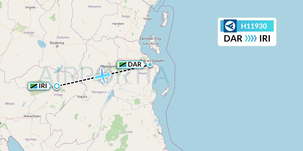 H11930 Hahn Air Systems Flight Map: Dar-es-Salaam to Nduli