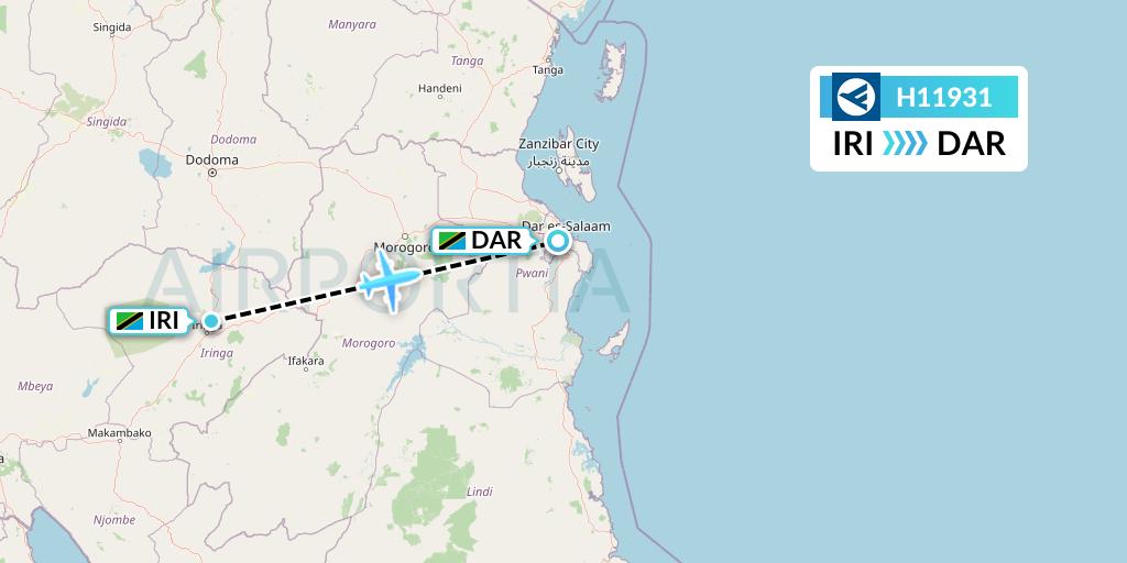 H11931 Hahn Air Systems Flight Map: Nduli to Dar-es-Salaam