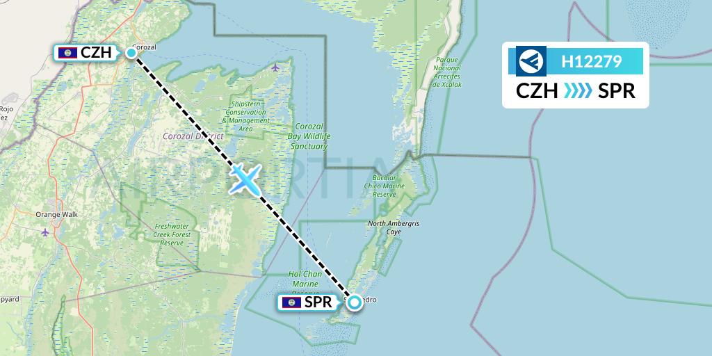 H12279 Hahn Air Systems Flight Map: Corozal to San Pedro