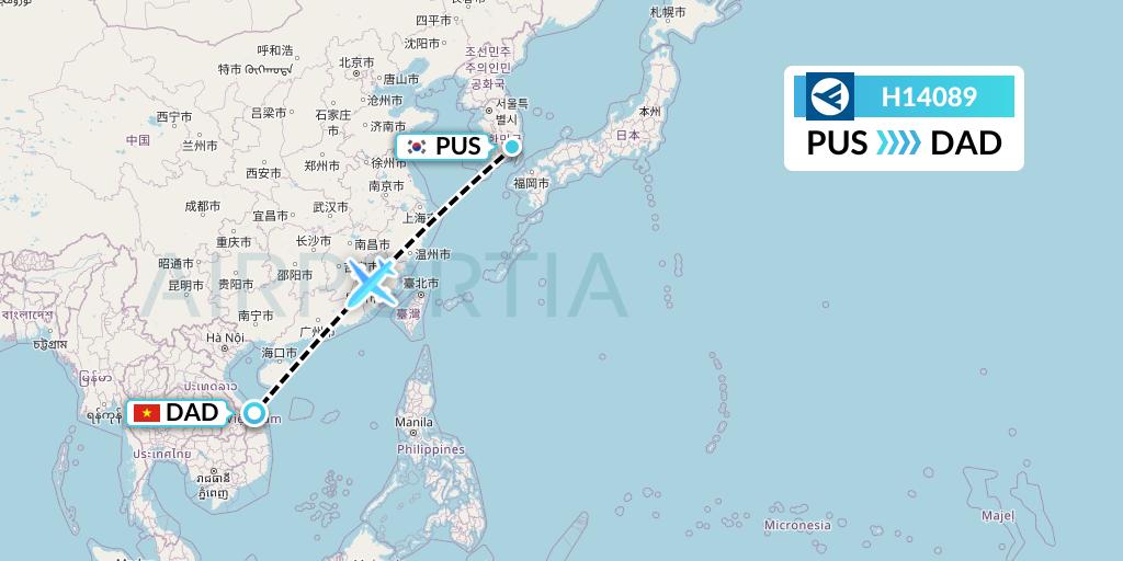 H14089 Hahn Air Systems Flight Map: Busan to Da Nang