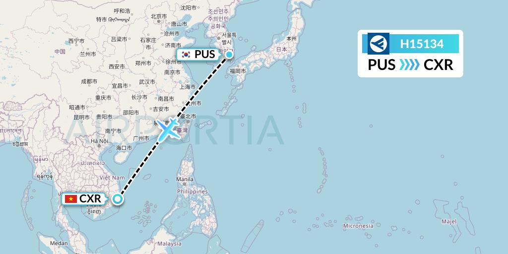 H15134 Hahn Air Systems Flight Map: Busan to Nha Trang