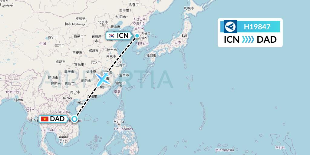 H19847 Hahn Air Systems Flight Map: Seoul to Da Nang