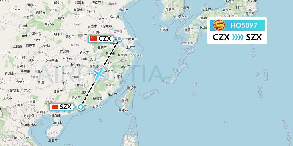 HO5097 Juneyao Airlines Flight Map: Changzhou to Shenzhen