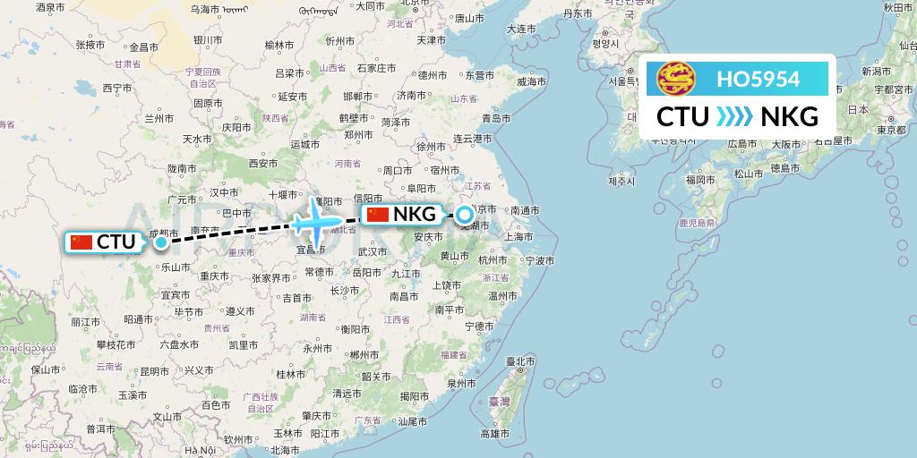 HO5954 Juneyao Airlines Flight Map: Chengdu to Nanjing