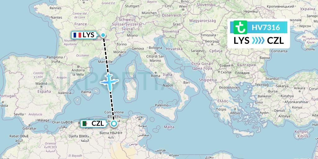 HV7316 Transavia Flight Map: Lyon to Constantine