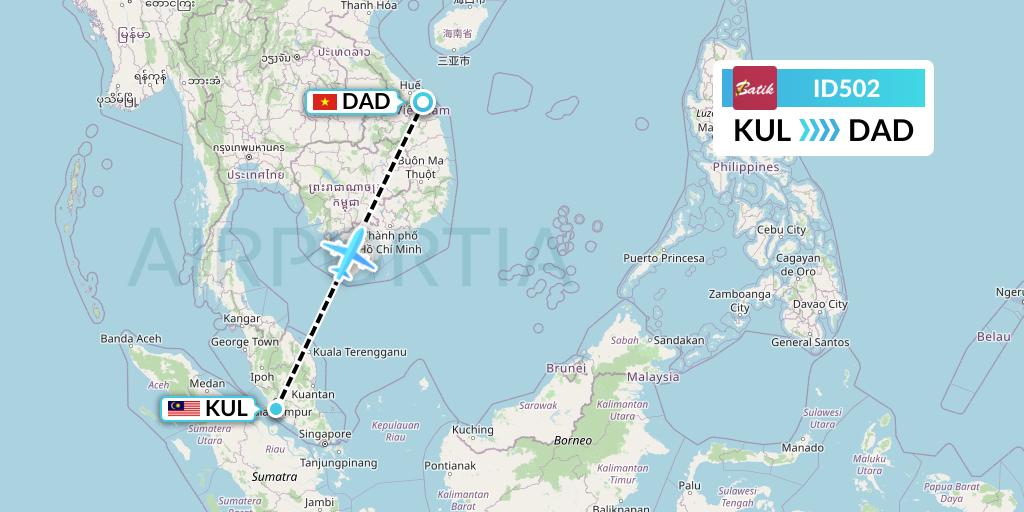 ID502 Batik Air Flight Map: Kuala Lumpur to Da Nang