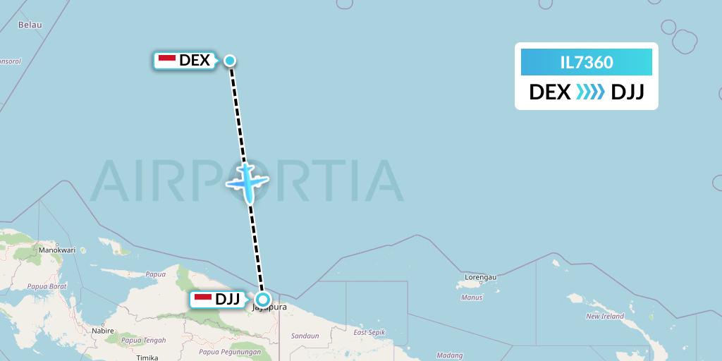 IL7360 Trigana Air Service Flight Map: Timika to Jayapura