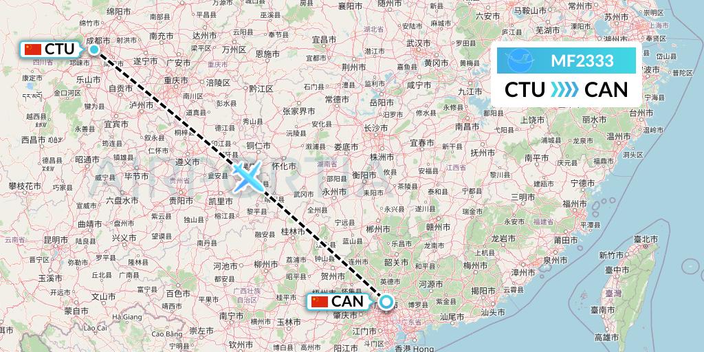 MF2333 Xiamen Airlines Flight Map: Chengdu to Guangzhou