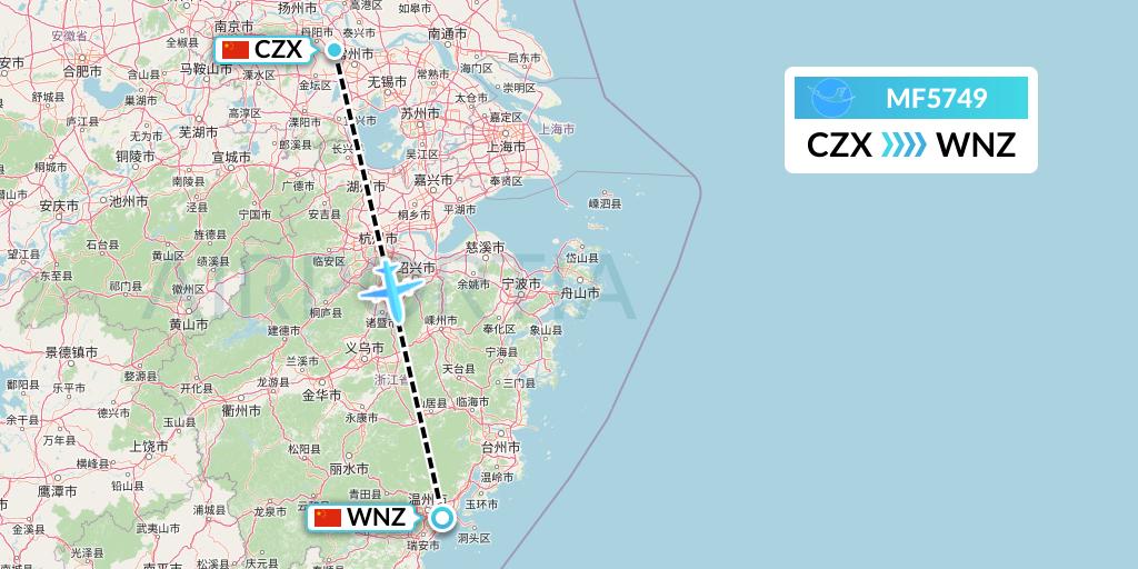 MF5749 Xiamen Airlines Flight Map: Changzhou to Wenzhou