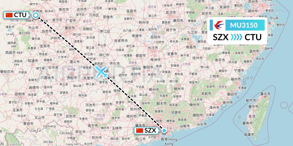 MU3150 China Eastern Airlines Flight Map: Shenzhen to Chengdu