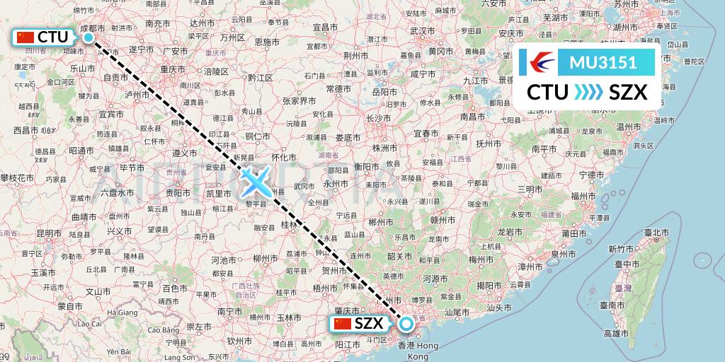 MU3151 China Eastern Airlines Flight Map: Chengdu to Shenzhen