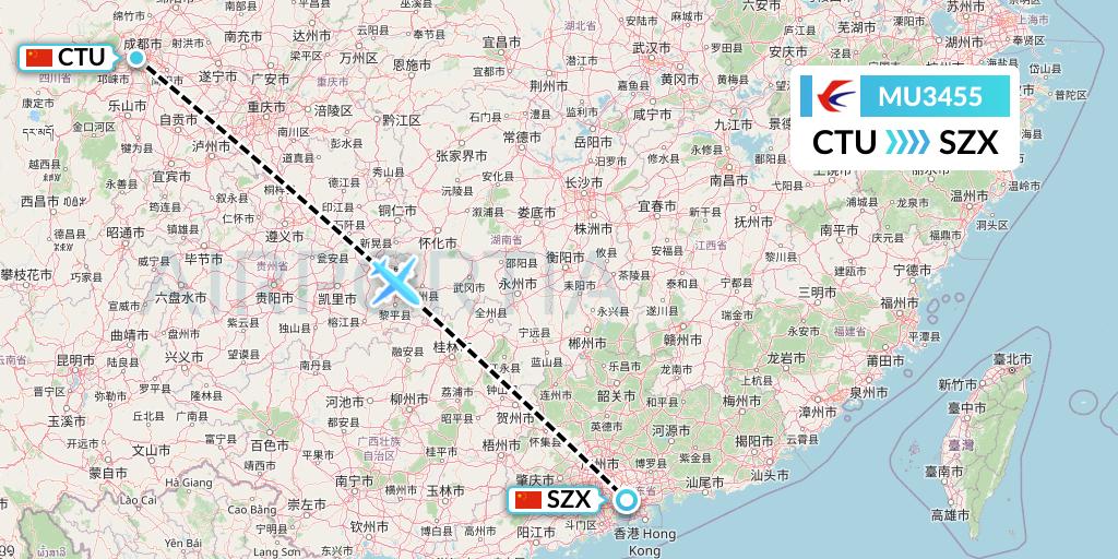 MU3455 China Eastern Airlines Flight Map: Chengdu to Shenzhen