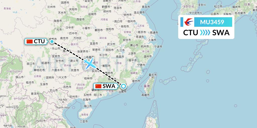 MU3459 China Eastern Airlines Flight Map: Chengdu to Jieyang