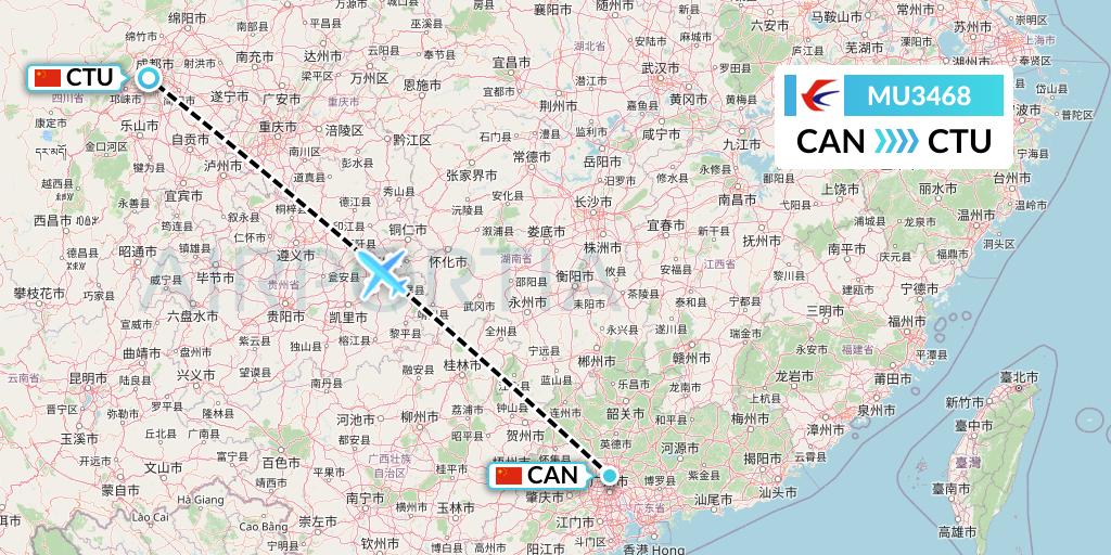 MU3468 China Eastern Airlines Flight Map: Guangzhou to Chengdu