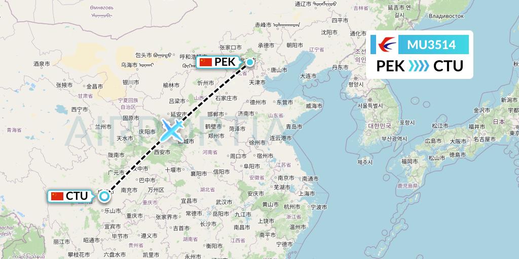 MU3514 China Eastern Airlines Flight Map: Beijing to Chengdu