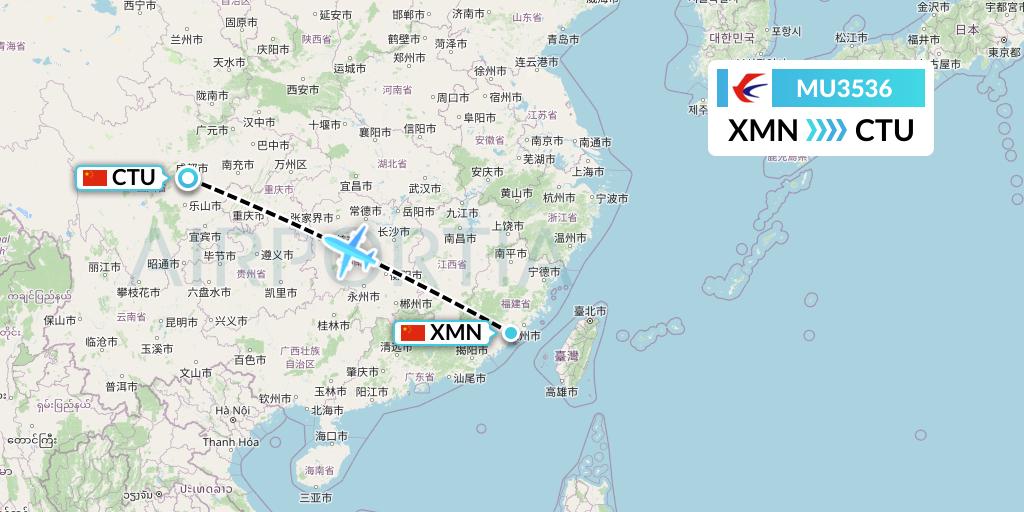 MU3536 China Eastern Airlines Flight Map: Xiamen to Chengdu