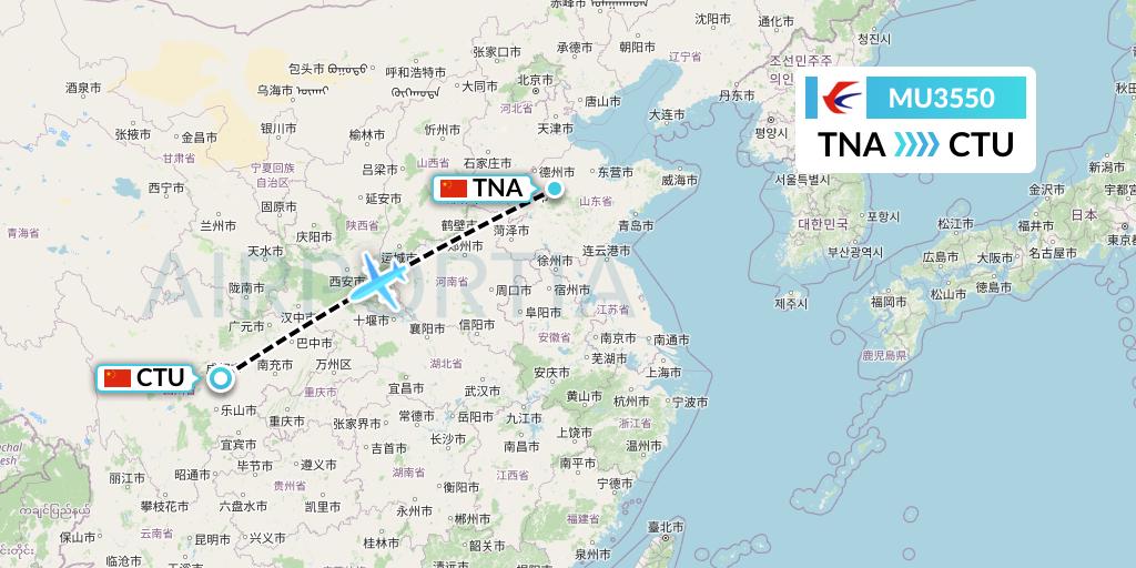 MU3550 China Eastern Airlines Flight Map: Jinan to Chengdu