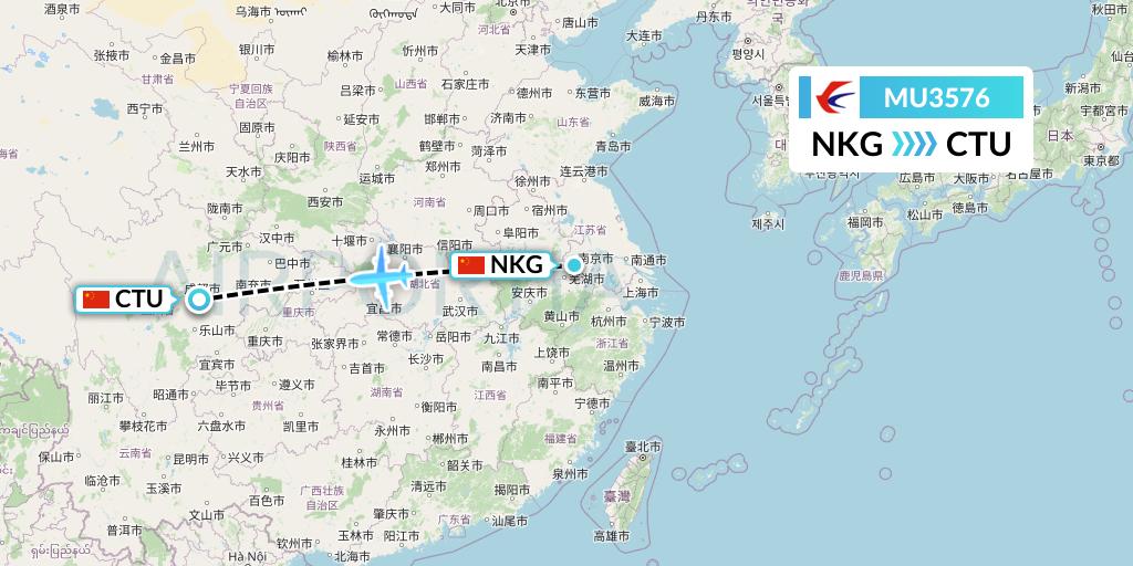 MU3576 China Eastern Airlines Flight Map: Nanjing to Chengdu
