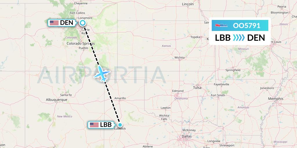 OO5791 SkyWest Airlines Flight Map: Lubbock to Denver
