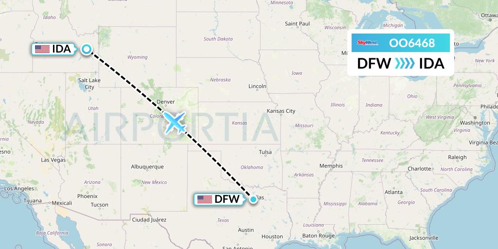 OO6468 SkyWest Airlines Flight Map: Dallas to Idaho Falls