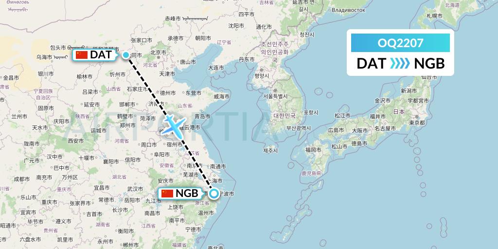 OQ2207 Chongqing Airlines Flight Map: Datong to Ningbo
