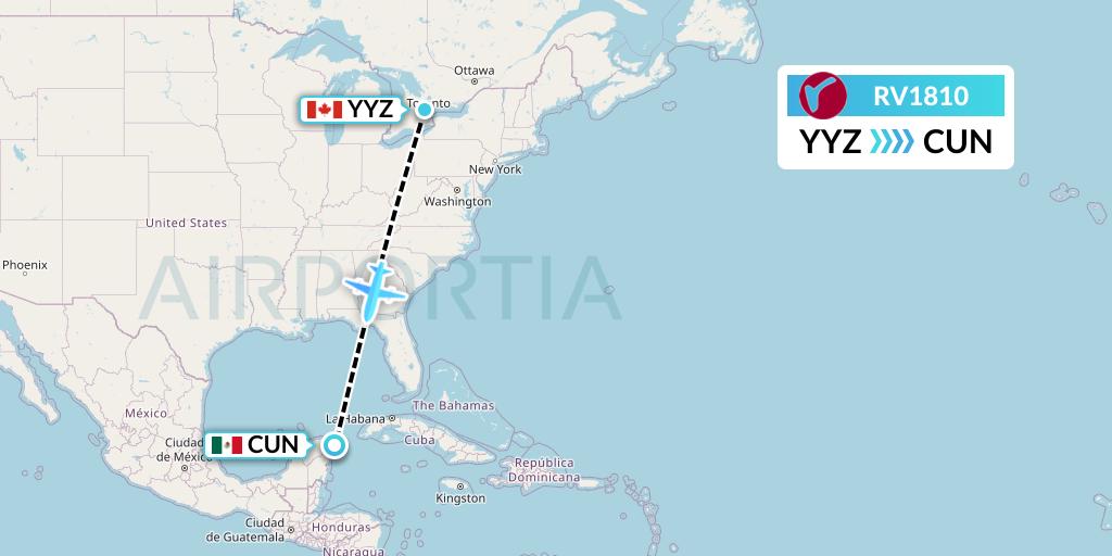 RV1810 Air Canada Rouge Flight Map: Toronto to Cancun