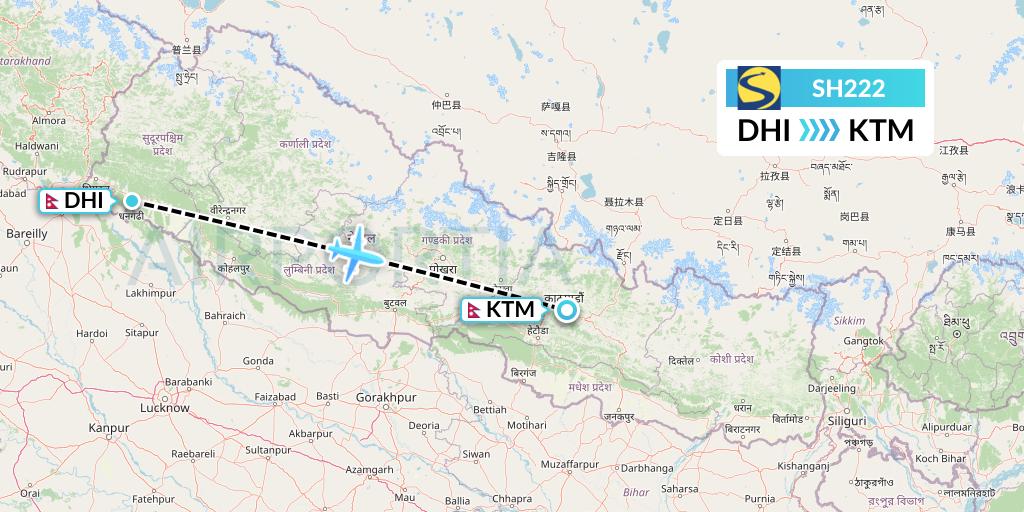 SH222 Sharp Airlines Flight Map: Dhangarhi to Kathmandu