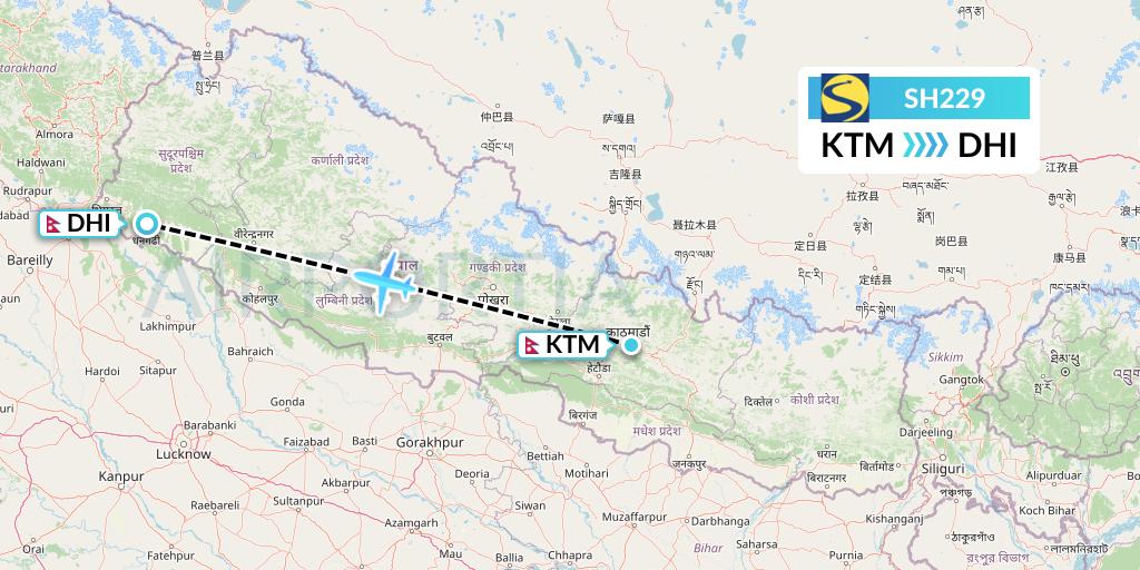 SH229 Sharp Airlines Flight Map: Kathmandu to Dhangarhi
