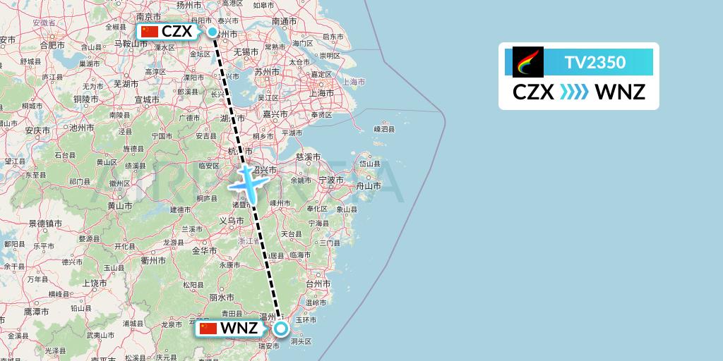 TV2350 Tibet Airlines Flight Map: Changzhou to Wenzhou