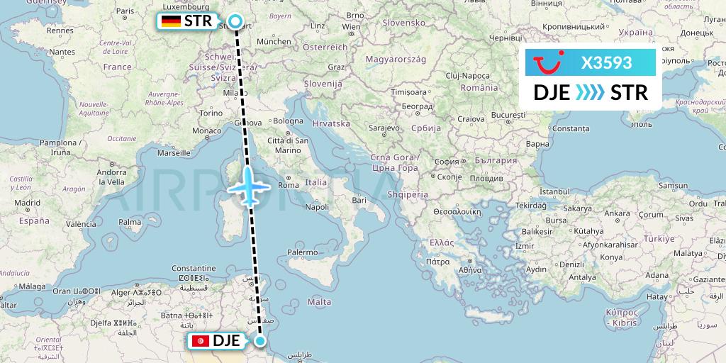 X3593 TUI fly Germany Flight Map: Djerba to Stuttgart