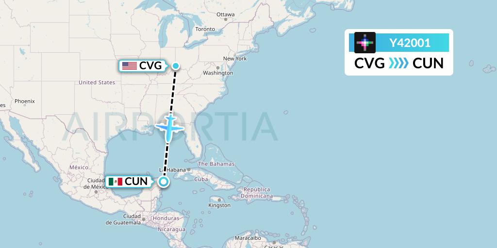 Y42001 Volaris Flight Map: Cincinnati to Cancun