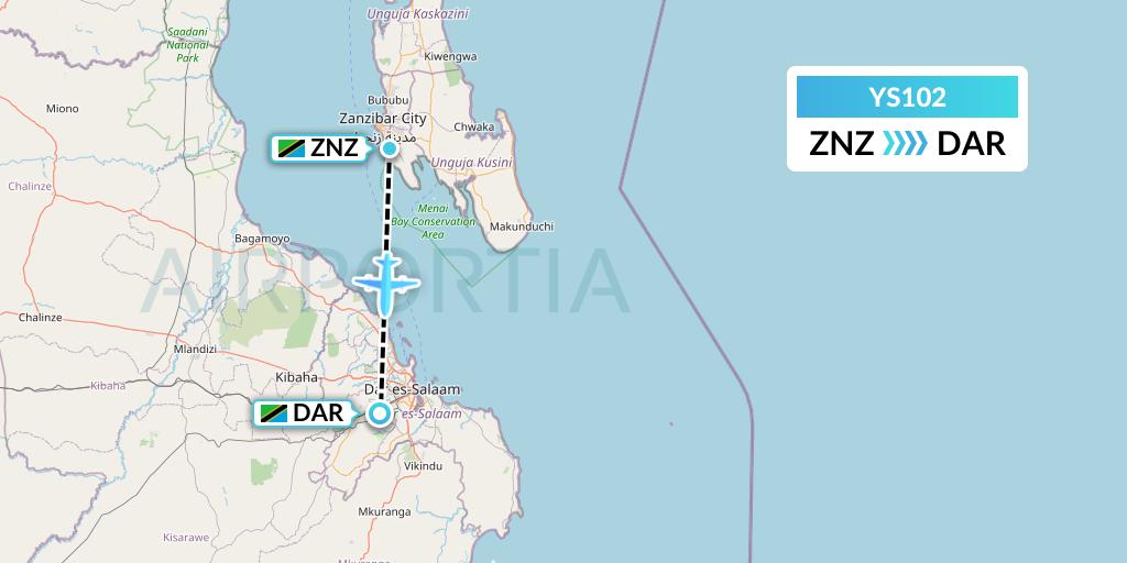 YS102 Flightlink Air Charters Flight Map: Zanzibar to Dar-es-Salaam