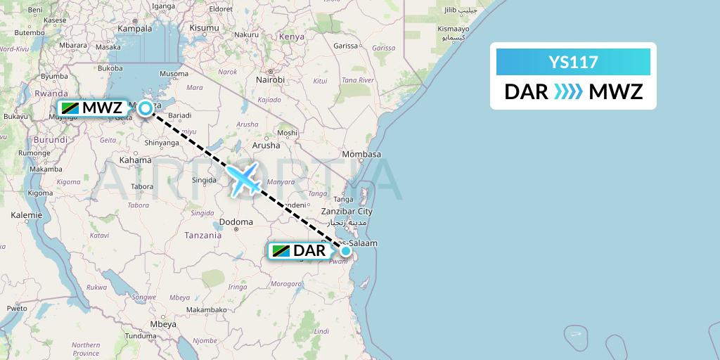 YS117 Flightlink Air Charters Flight Map: Dar-es-Salaam to Mwanza