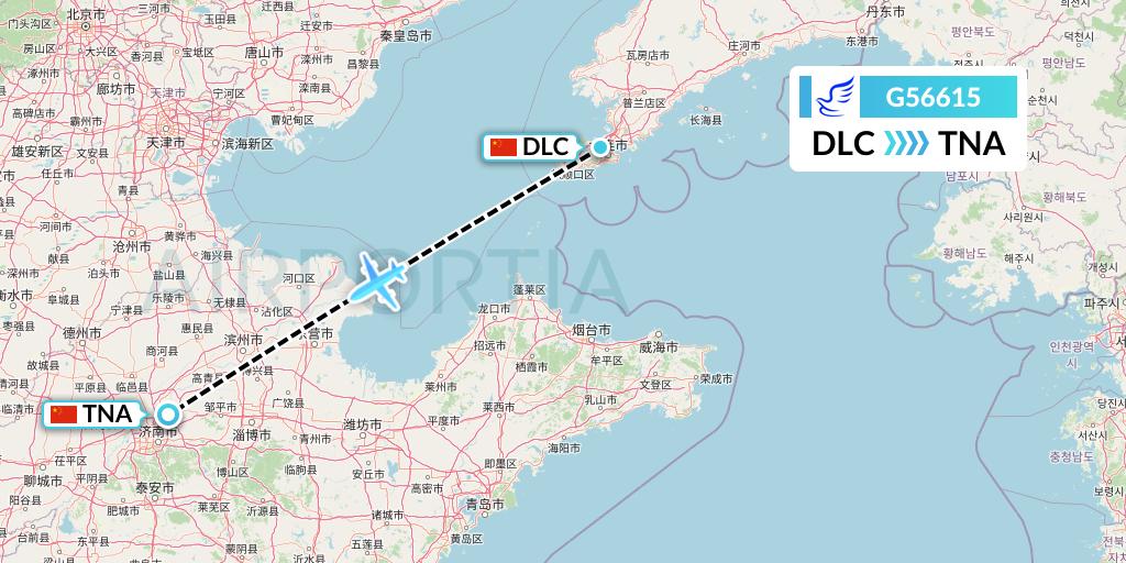 G56615 China Express Airlines Flight Map: Dalian to Jinan
