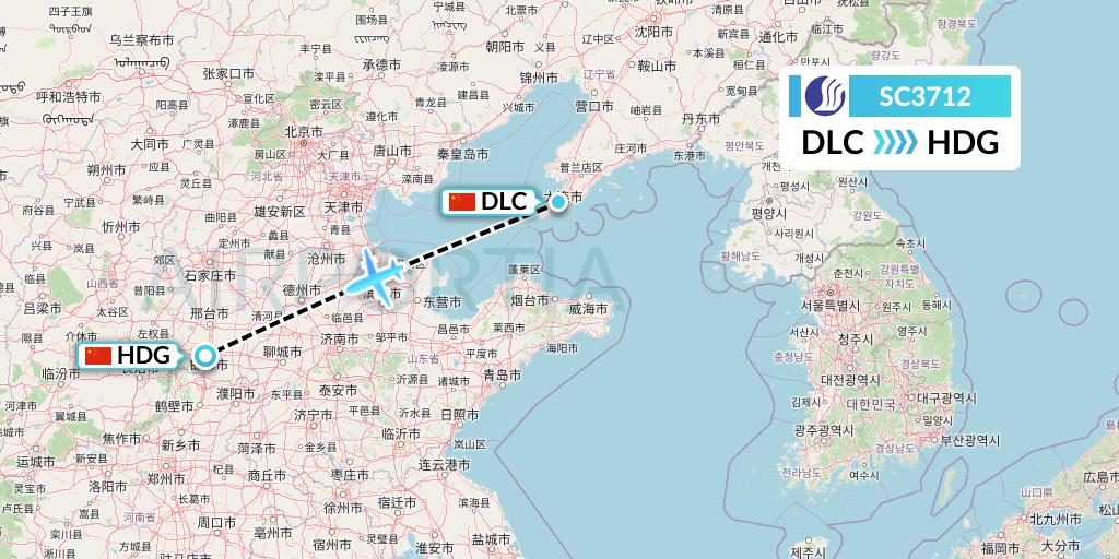 SC3712 Shandong Airlines Flight Map: Dalian to Handan