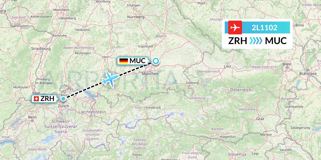 2L1102 Helvetic Airways Flight Map: Zurich to Munich