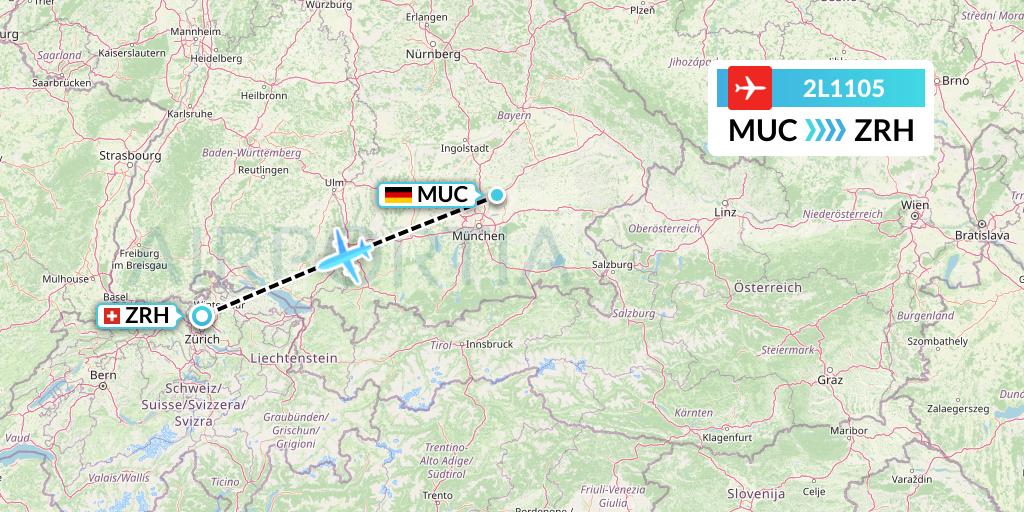 2L1105 Helvetic Airways Flight Map: Munich to Zurich