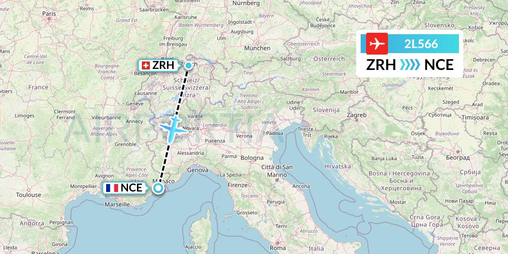 2L566 Helvetic Airways Flight Map: Zurich to Nice