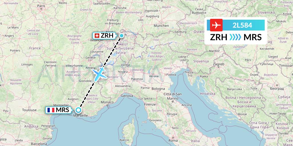 2L584 Helvetic Airways Flight Map: Zurich to Marseille