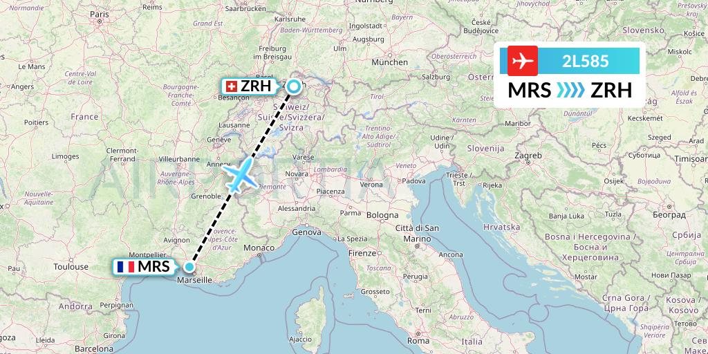 2L585 Helvetic Airways Flight Map: Marseille to Zurich