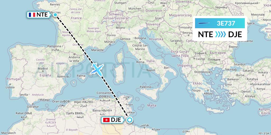 3E737 Air Choice One Flight Map: Nantes to Djerba