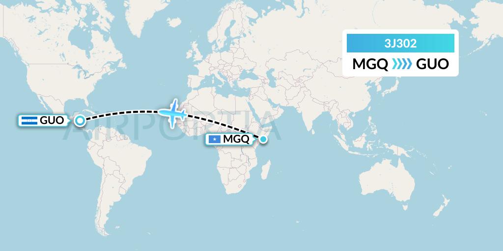 3J302 Jubba Airways Flight Map: Mogadishu to Gualaco