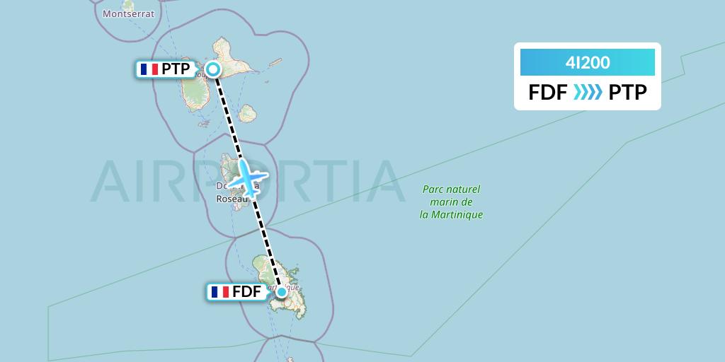 4I200 Izair Flight Map: Fort-de-France to Pointe-a-Pitre